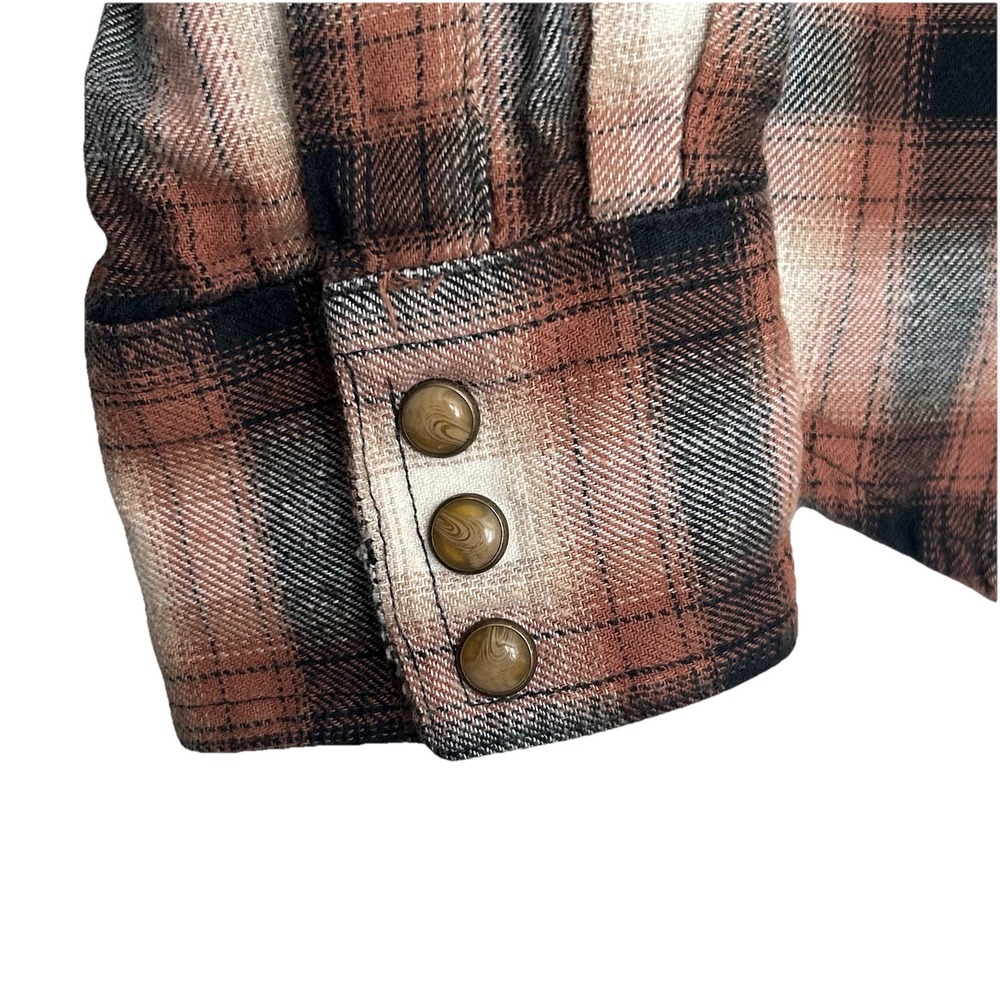 Wrangler Retro Western Shirt Men's M – Brown Plaid, Pearl Snap Buttons, Cotton - Picture 5 of 14
